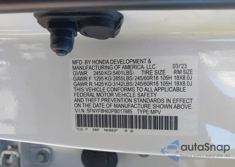 2023 Honda Passport Awd Trailsport из США, поврежденный, VIN 5FNYF8H63PB017685